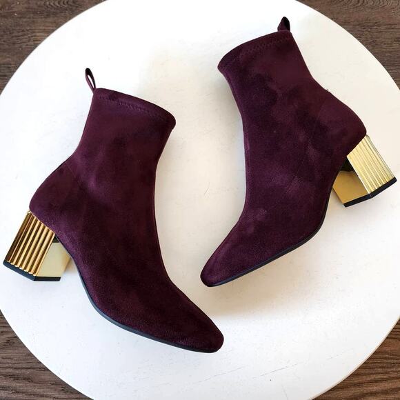 Michael Kors Porter Mid Bootie in Merlot Stretch Suede Sock Boot - Picture 3 of 11